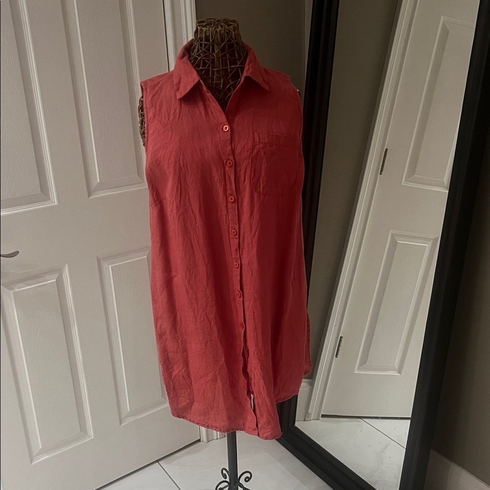 Coldwater Creek Sleeveless Coral Button-Down Tunic